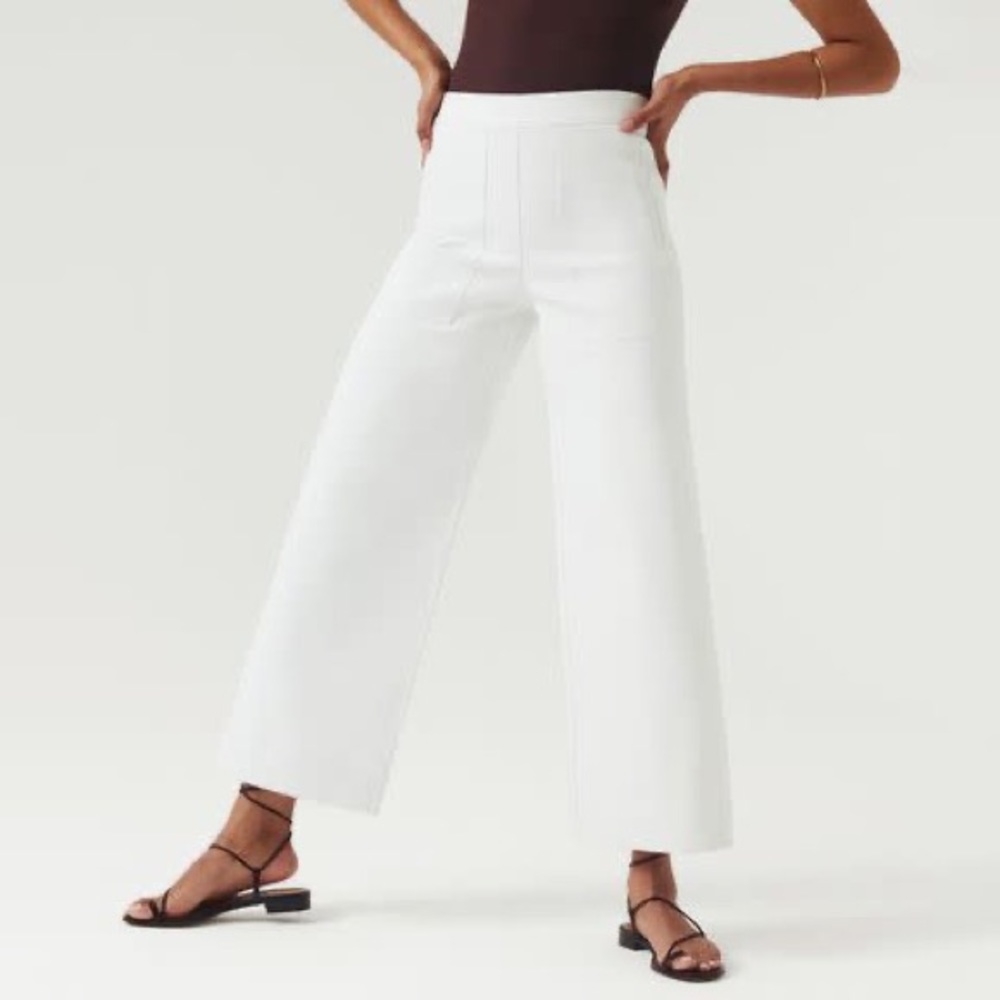 SPANX On-the-Go Wide-Leg Pant 20479Q in White Size Large Petite inseam 23.5 inch